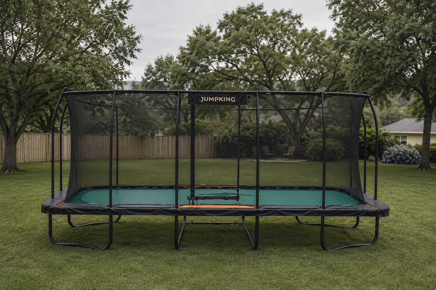 Trampoline assembly in a British Columbia backyard