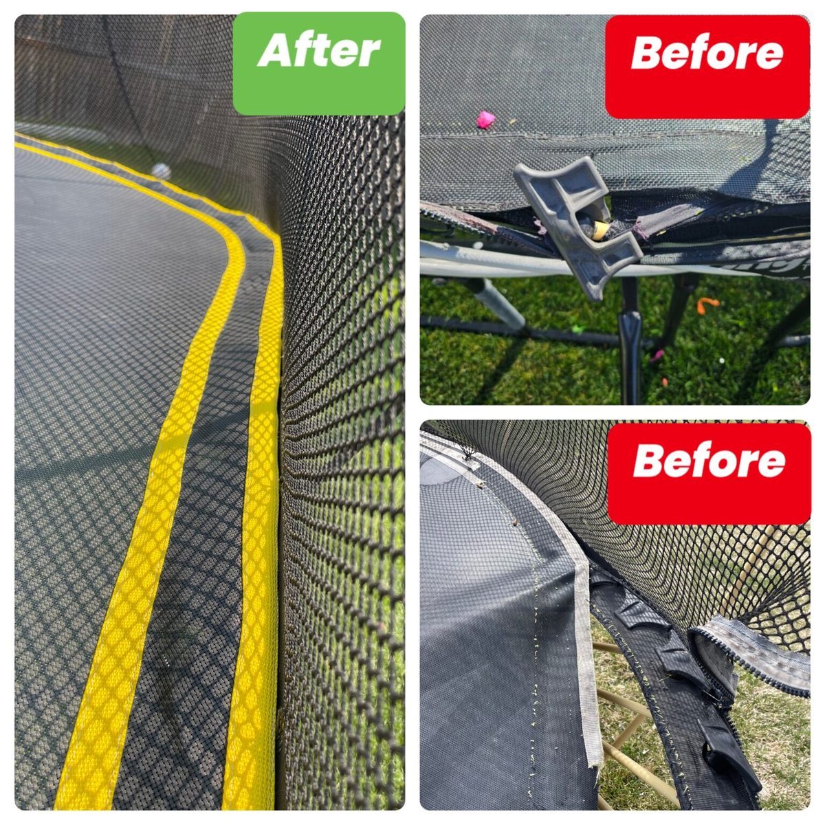 Springfree trampoline net repair before and after
